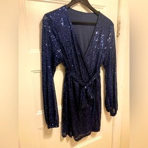 Navy blue sequin wrap dress